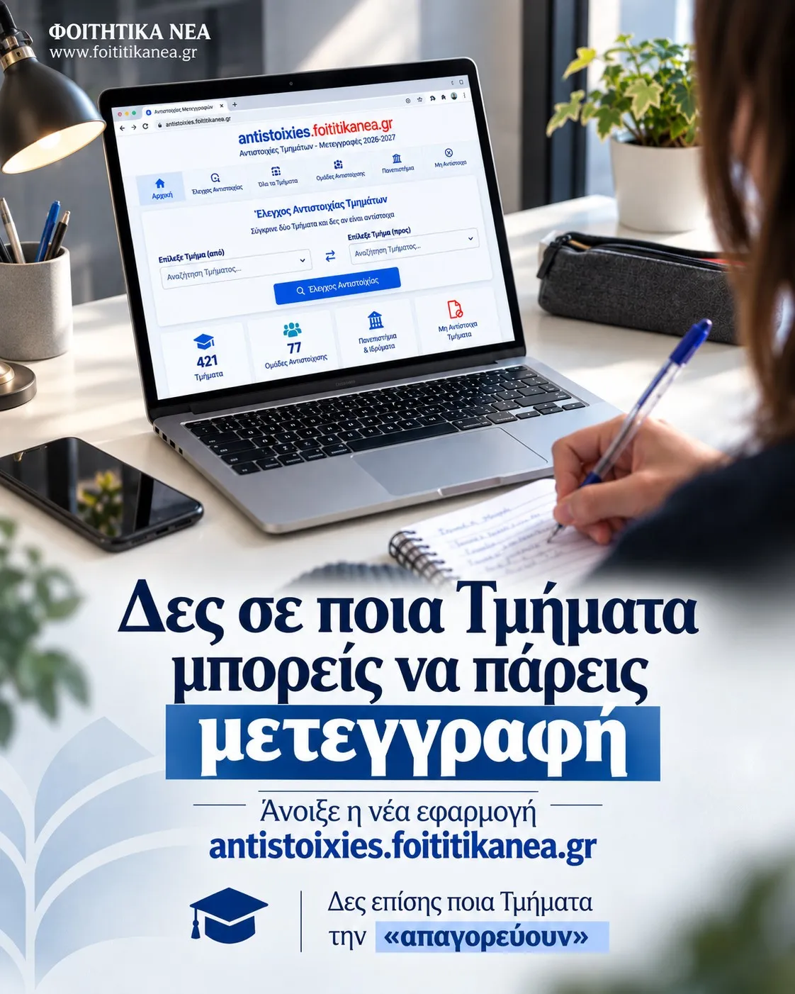Δες σε ποια Τμήματα μπορείς να πάρεις μετεγγραφή – Άνοιξε η νέα εφαρμογή antistoixies.foititikanea.gr Δες σε ποια Τμήματα μπορείς να πάρεις μετεγγραφή – Άνοιξε η νέα εφαρμογή antistoixies.foititikanea.gr